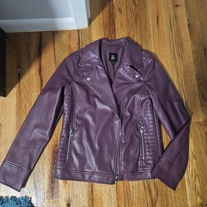 NWT Purple-Burgundy faux leather moto jacket, XL girls or small women